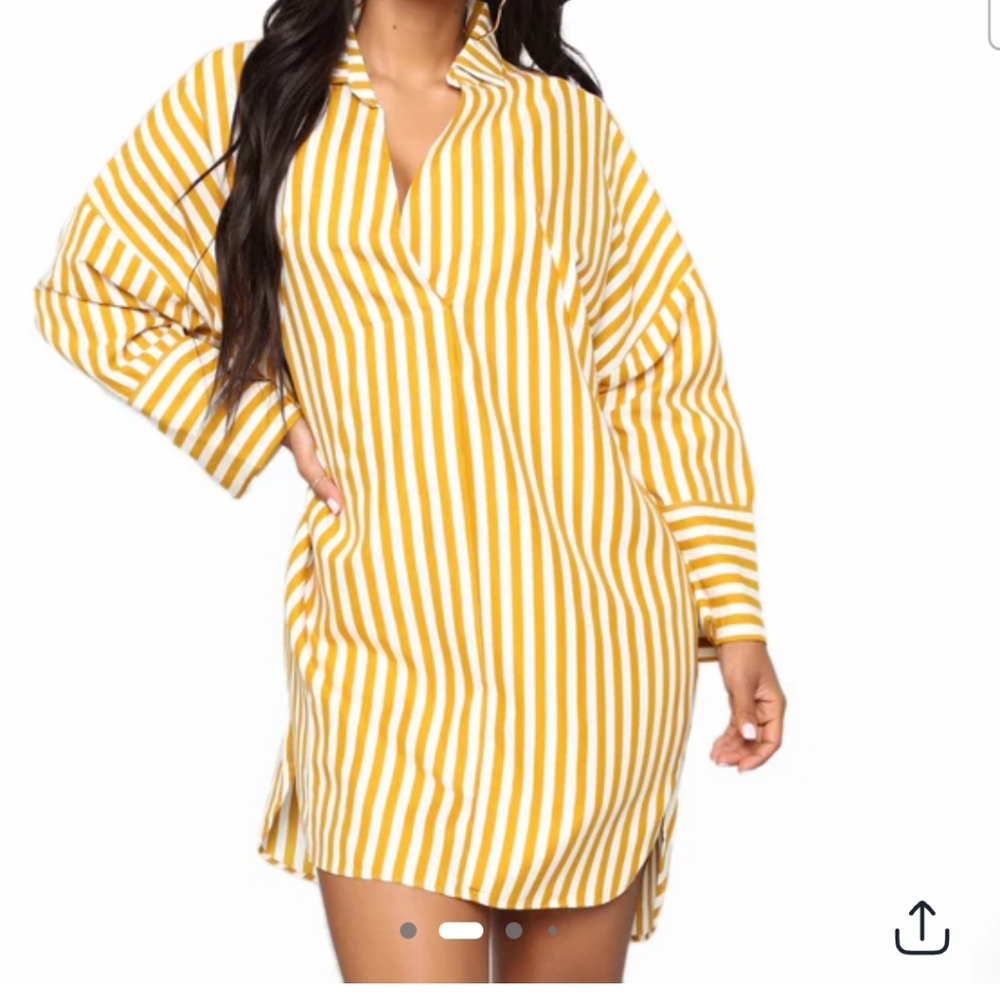 Fashion Nova - Stripe white and gold shirt dress